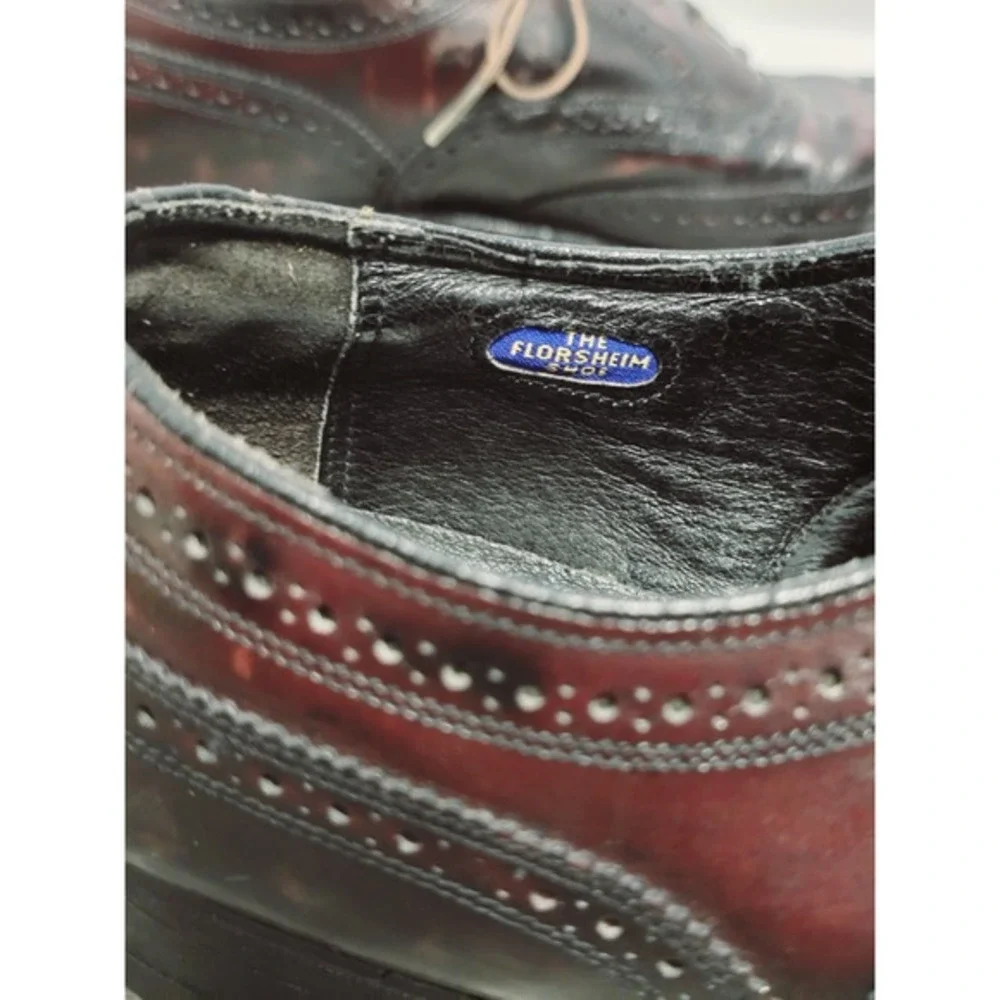The Florsheim Shoe Men Burgundy Leather Wingtip Oxfords Size 9B‎ Classic Preppy